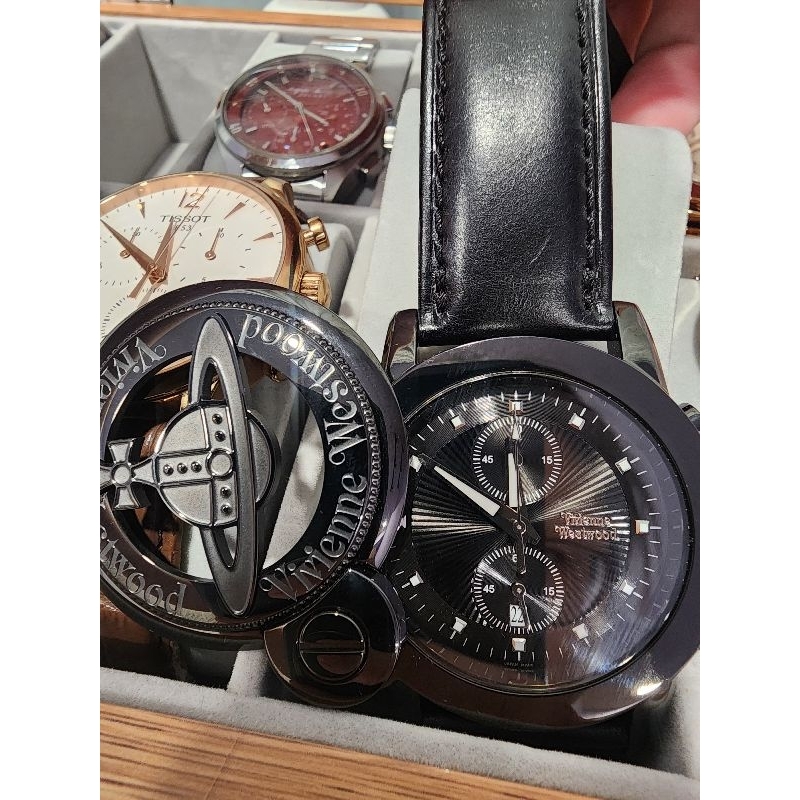 免運 絕版經典款【vivienne westwood】手錶 黑色 翻轉 翻蓋 薇薇安伍德