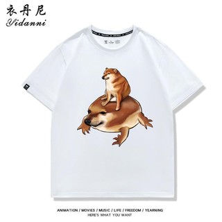 謝謝你狗子cheems網紅柴犬表情包夏季短袖T恤衣服款休閑純棉男裝 T恤 休閒短袖 上衣 寬鬆 印花T