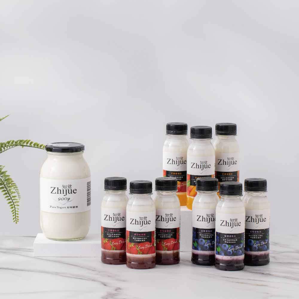 【知覺】大師級精品原味優格900g 1瓶+優格飲9瓶 (藍莓X3 草莓X2 葡萄X2 黑醋栗X2)｜官方旗艦店