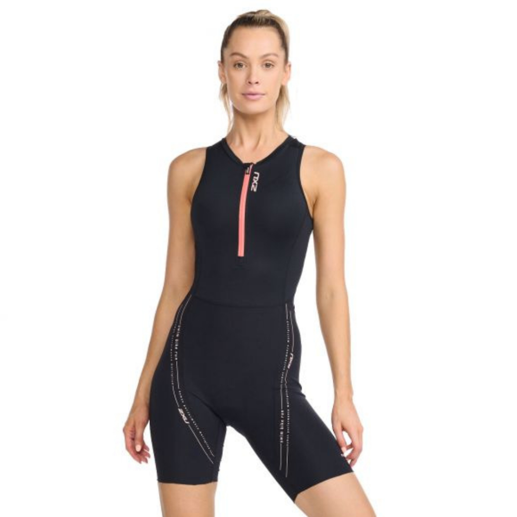 2XU 女性全拉鍊式無袖三鐵衣 黑/珊瑚粉