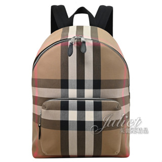 【茱麗葉精品】BURBERRY 8084550 JEFF 經典格紋帆布休閒商旅雙肩後揹包.卡其 現貨在臺