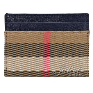 【茱麗葉精品】BURBERRY 8084541 SANDON 經典格紋拼接牛皮隨身證件卡夾.深藍邊 現貨在台