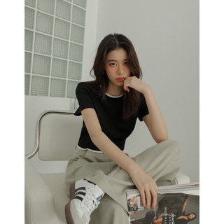 AIR SPACE LADY 假兩件層次棉質上衣(黑/紅/花灰) 女裝 現貨
