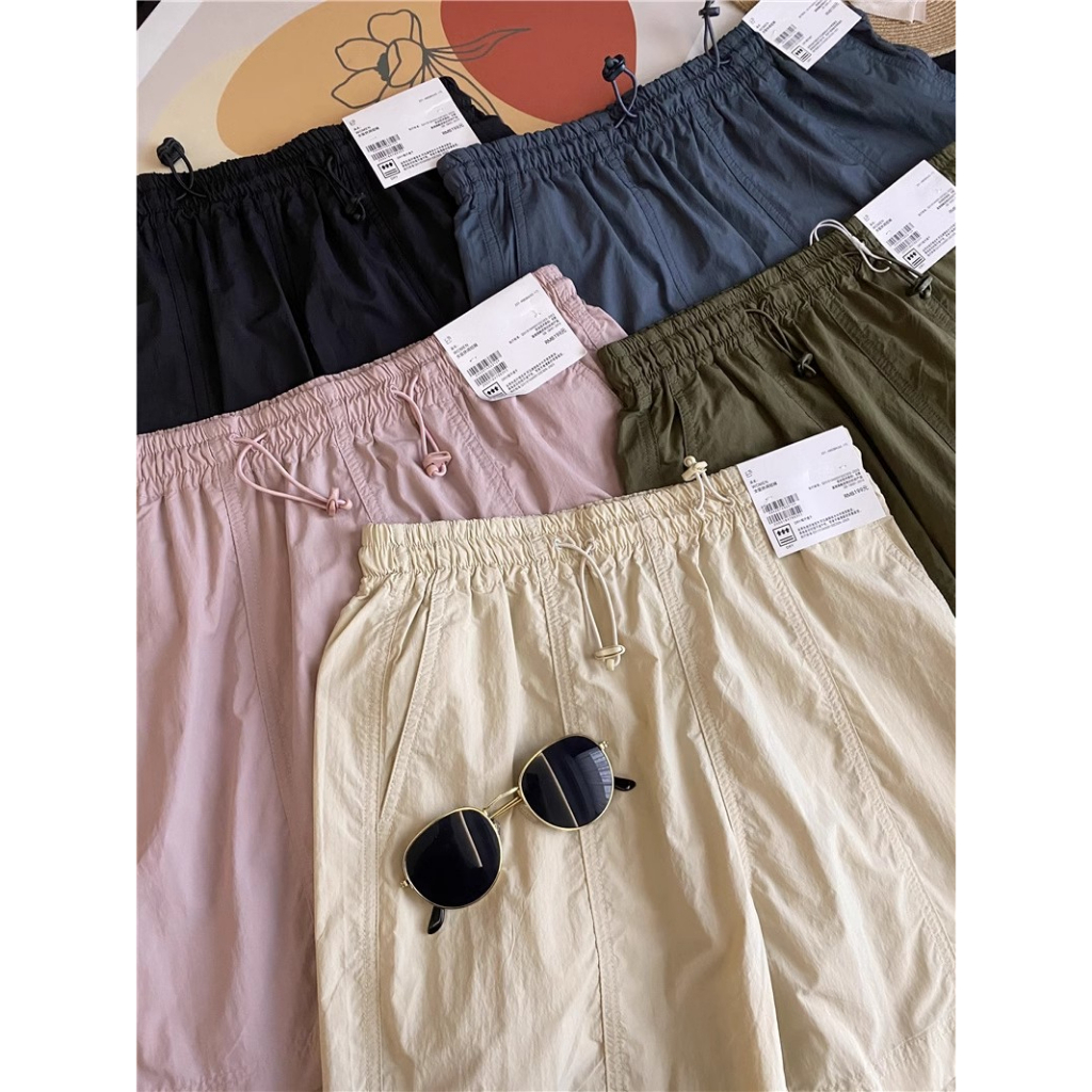 uniqlo同款 工裝短褲 短褲 工裝褲女 高腰垂墜感 休閒風 寬鬆 顯瘦休閒短褲 休閒褲 工裝褲 鬆緊褲 涼感 涼感褲