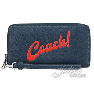 【茱麗葉精品】COACH CU381 經典LOGO壓紋手提式拉鍊長夾.牛仔藍 現貨在臺