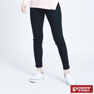 5th STREET 女繡花超彈高腰窄管褲-黑色