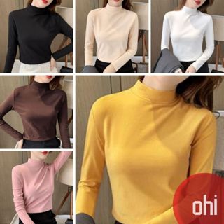【ohi】半高領打底上衣 打底衫 長袖上衣 長袖 純色簡約內搭上衣 秋冬加厚保暖 女裝 XGTA93