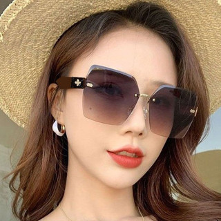 無框切邊墨鏡 女款高階感太陽眼鏡 抗UV 大臉顯瘦韓版時尚潮流墨鏡 74287