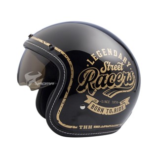 【THH】贈抗UV鏡片 安全帽 T-383A+ Racers 黑 亮面 內鏡 復古帽 半罩帽 3/4罩 383｜耀瑪騎士