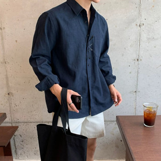 【 Gshop.】長袖襯衫男秋季韓版純棉痞帥高階感休閒襯衣慵懶風設計感小眾外套