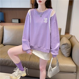 胖胖美依 上衣 大學T 長袖上衣M-2XL複合滌華夫格秋季韓國版寬鬆時尚百搭衛衣外套TCF02-A9744.
