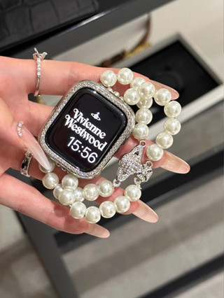 《臺灣出貨》適用 APPLE WATCH 土星彈力錶帶 雙排珍珠錶帶 彈力錶帶 S8 S9 10代 46mm 女士錶帶