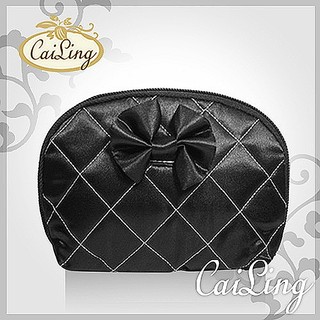 【CaiLing】星光銀線菱格紋貝殼化妝包-星空黑