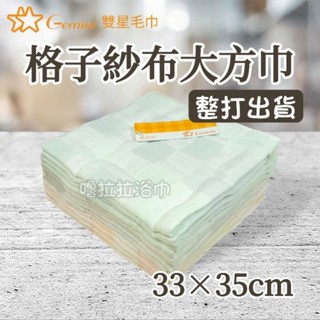 【嚕拉拉浴巾】雙星毛巾 Gemini 彩色方格 紗布中方巾 紗布巾 無捻紗 大方巾 洗臉巾 嬰兒擦澡巾 小毛巾 整打出貨