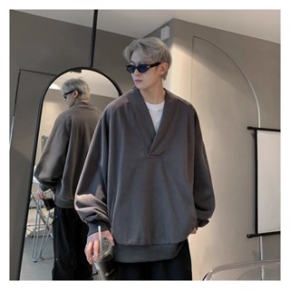 𝒚𝒐𝒖𝒓® 𝒔𝒕𝒖𝒅𝒊𝒐|韓系簡約 青年大V領 寬鬆型 純色 夾克男 春秋 情侶 開衫外套 純棉 慵懶 套頭衫 19