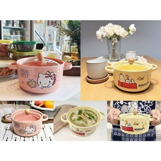 ♥小玫瑰日本精品♥ Hello Kitty 史努比 陶瓷雙耳湯碗 防燙握把湯鍋 ~ 7