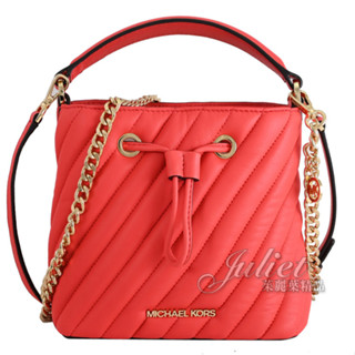【茱麗葉精品】MICHAEL KORS SURI 迷你斜格紋皮革三用水桶包.紅/金 現貨在臺