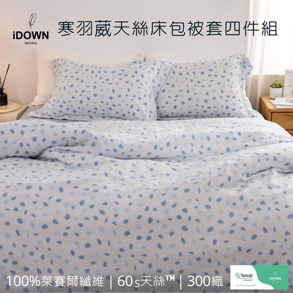【iDOWN】台灣製 60支天絲床包被套四件組┃100%萊賽爾纖維┃藍拾映像┃兩用鋪棉被套 天絲床包被套 歐式枕套