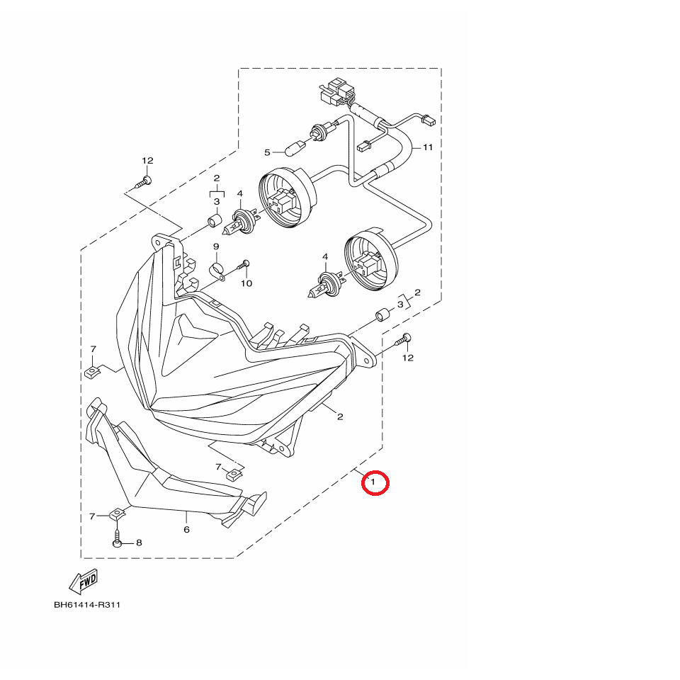 YAMAHA 原廠 FORCE 155 大燈總成 前燈總成 包含燈泡與泡座 料號：BH6-H4310-11