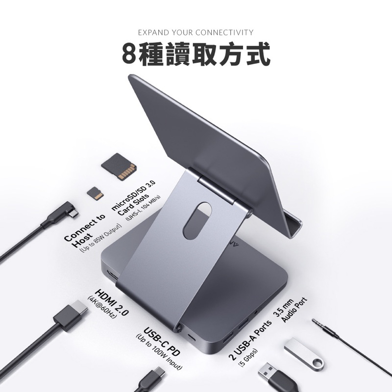 全新 Anker 551 USB-C Hub 8 合 1 多功能平板架集線器 A8387