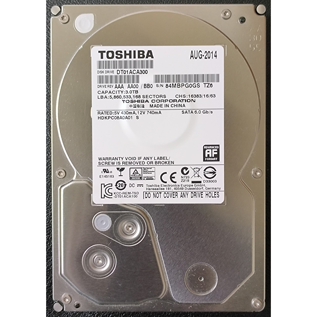 Toshiba 3TB 3.5吋硬碟 DT01ACA300