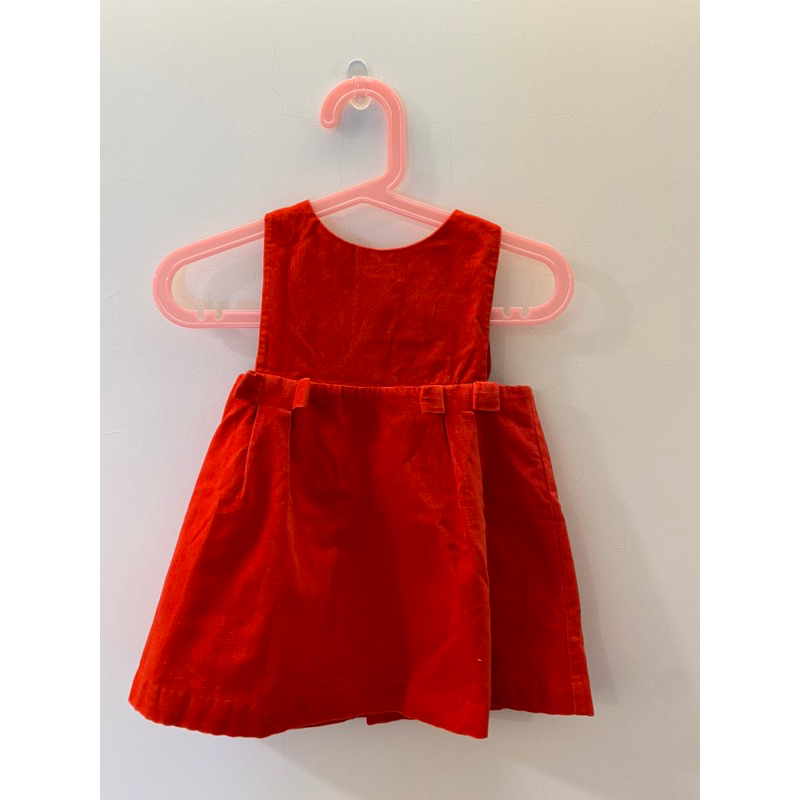 二手 12m 法國童裝品牌 jacadi 紅色短絨背心裙 洋裝 寶寶連身裙 蝴蝶結 過年 喜宴