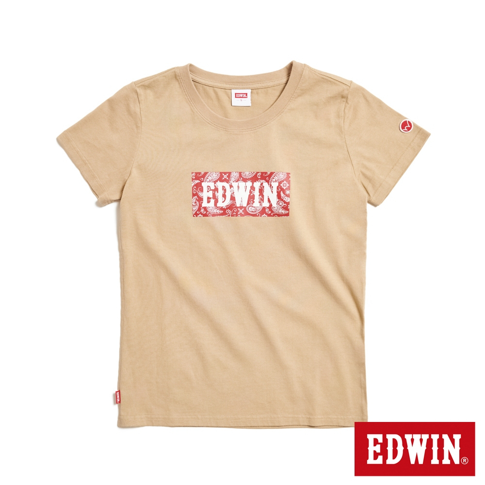 EDWIN 佩里斯紋LOGO短袖T恤(淺卡其)-女款