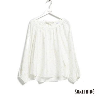 SOMETHING 泡泡袖圓領長袖襯衫(白色)-女款