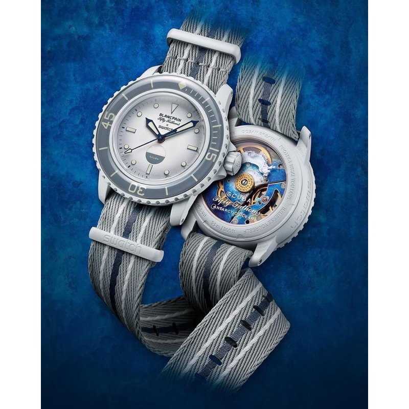 【售 限量】現貨 灰白色 swatch 聯名 寶珀 Blancpain 五十噚 潛水錶
