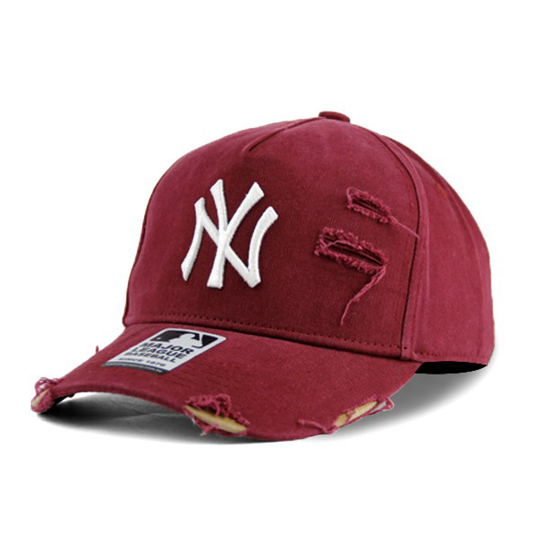 【MLB Old Fashioned Cap】NY 洋基 酒紅 破壞布 卡車帽 老帽【ANGEL NEW ERA 】