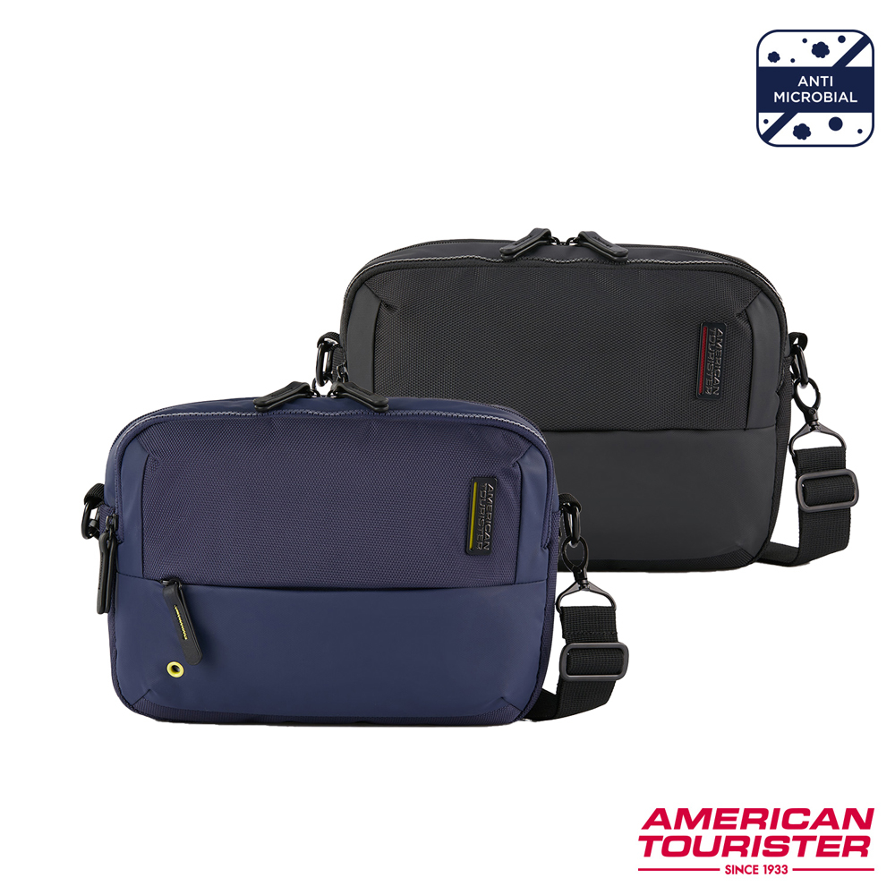 AT美國旅行者 AMERICAN TOURISTER 斜肩包/斜背包/側背包Zork 2.0輕量商務減壓抗菌休閒_黑/藍