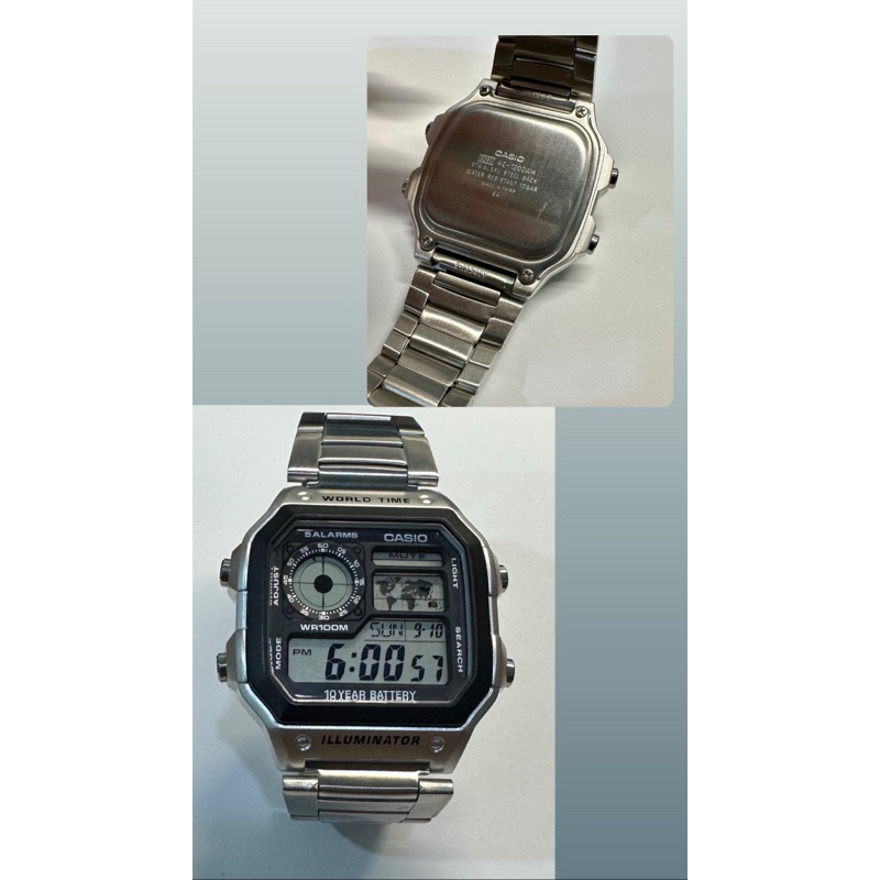 CASIO 卡西歐電子錶AE-1200WHD-1A 世界時間地圖不鏽鋼男錶