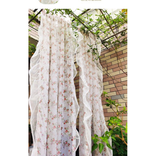 現貨/小清新玫瑰花紗/蕾絲紗簾 落地窗簾 白紗 防蚊 刺繡紗簾 透光窗簾 透光窗簾 穿桿 掛鉤 打洞窗紗 遮光窗簾 臥室