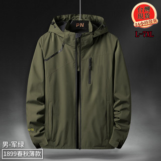【臺灣現貨】L-7XL大尺碼素面刷毛連帽防風防水衝鋒外套 輕薄款保暖衝鋒衣 男生外套 連帽外套 防風外套 騎車風衣外套