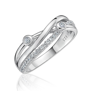 【IR】氣質流線雙鑽奢華 純銀 女款戒指飾品