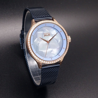 NATURALLY JOJO 綻放花朵時尚米蘭風格腕錶-藍+玫瑰金-JO96985-55R