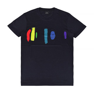 PAUL SMITH 縮寫字母LOGO筆刷條紋塗鴉設計純棉短袖T(男款/海軍藍)