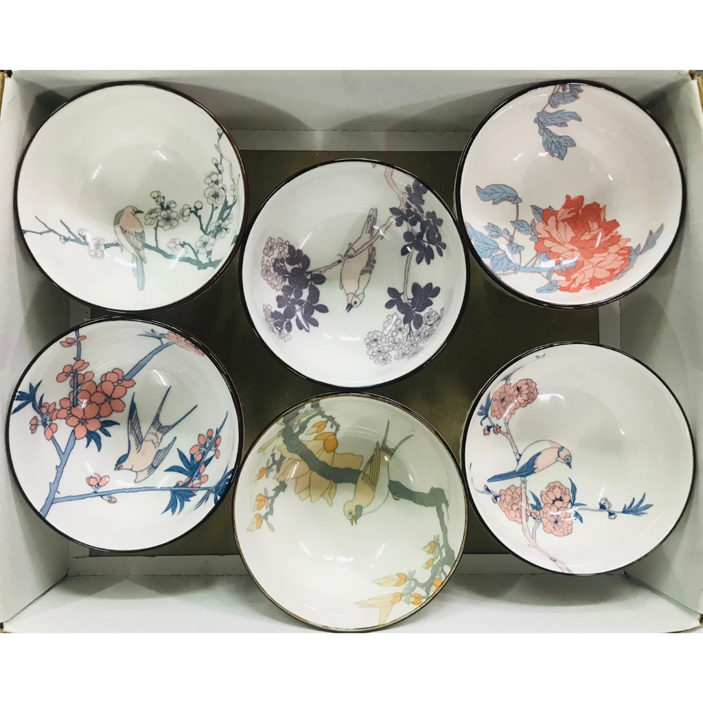 故宮 彩繪 花鳥碗 6入組 中華開發金控 紀念品 陶瓷碗 碗盤 器皿