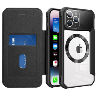 IPhone 15 Pro Max 15 Plus i15 Magsafe翻蓋磁吸手機套側翻左右翻皮套透明殼套保護套