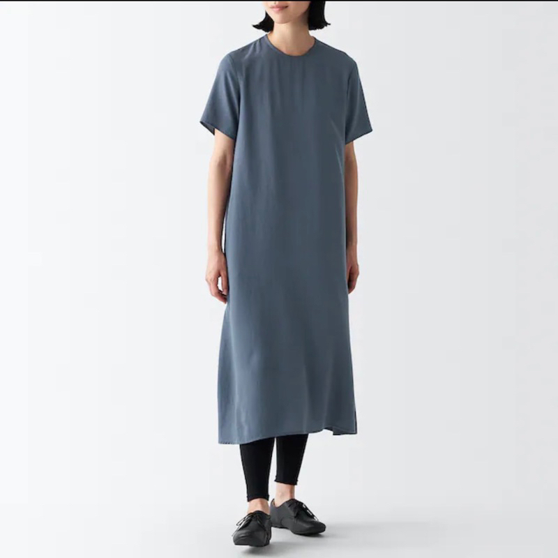 ［全新］原價990$ 女萊賽爾混短袖洋裝/灰色/M /無印良品MUJI