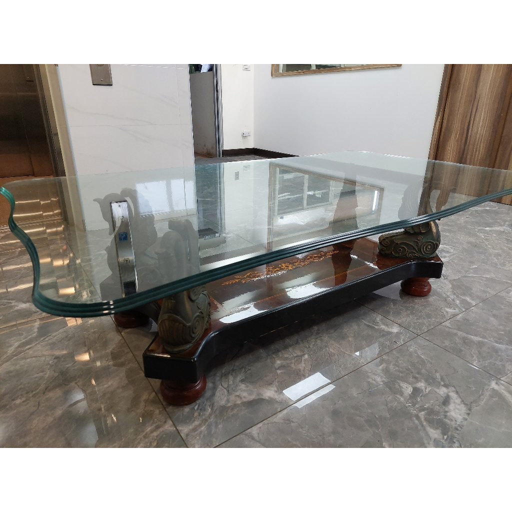 義大利進口 強化玻璃桌 青銅雕天鵝 青銅工藝 客廳 桌子 茶几 餐桌