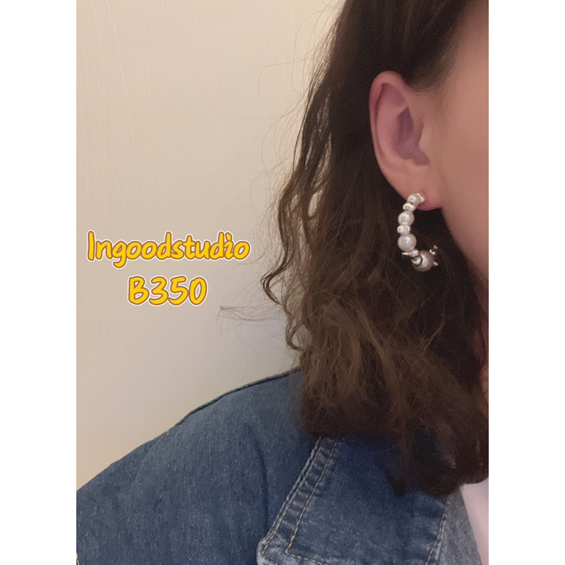B350 珍珠大耳圈半圓耳環