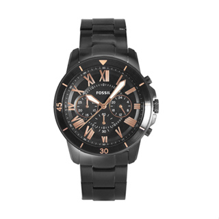 FOSSIL | 羅馬時標計時多功能腕錶 - 玫瑰金X黑鋼 FS5374