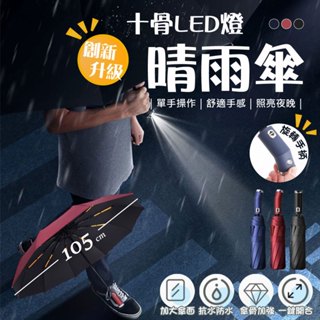 十骨LED燈晴雨傘 手電筒傘 自動雨傘 晴雨兩用傘 創意傘 黑膠傘 男女通用 小清新 純色傘 雨傘