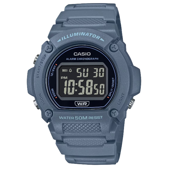 CASIO卡西歐 W-219HC-2BV 標準多功能大地系列數碼手錶 /藍 47.1 mm