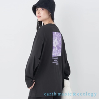 earth music&ecology 花朵圖案標語打印純棉長版圓領長袖T恤(1N33L1C0200)