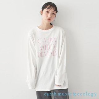 earth music&ecology LOGO打印純棉長版圓領長袖T恤(1N33L1C0100)