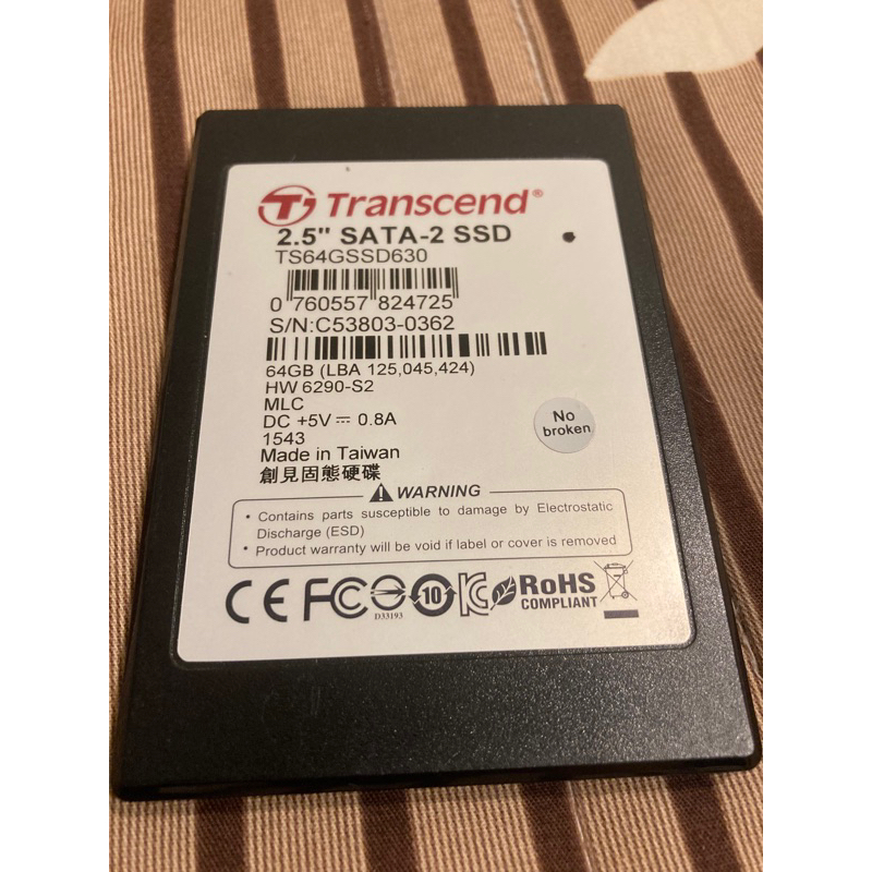 4/6 Transcend 創見 2.5吋SATA SSD 64G TS64GSSD630 良品個保七天