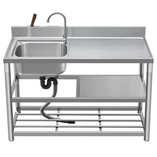 【歐適樂】簡易不銹鋼水槽帶支架洗菜盆廚房臺面一體櫃洗碗池家用單槽水池子