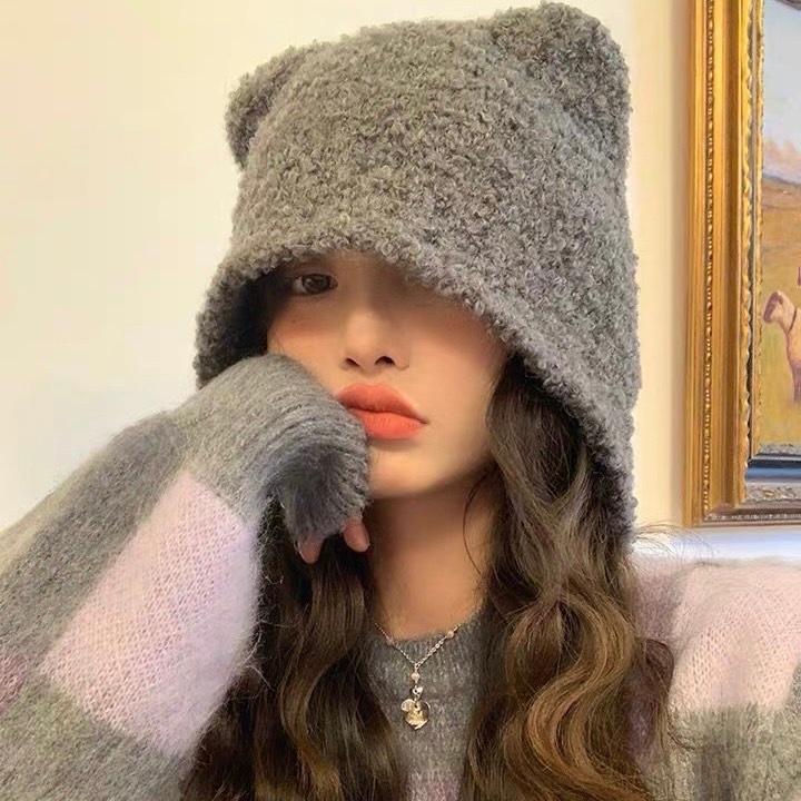 【只賣現貨】ins韓 秋冬奶萌 可愛小熊泰迪絨針織保暖帽 小熊護耳帽 毛絨帽 顯瘦臉針織帽 泰迪毛 羊羔絨#192
